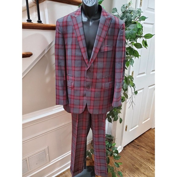Ej Samuel Men's Gray Wool Single Breasted Jacket, Vest & Pant 3 pc's Suit 42R - Picture 1 of 16